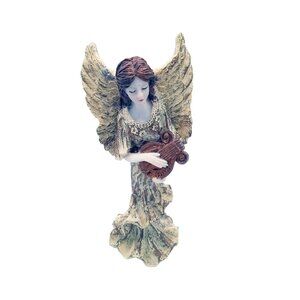 Angel Musician Woman Playing Harp Vintage Resin Christmas Decor 5.75" Holiday